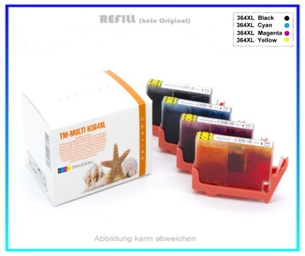 HP-364XL MULTIPACK Tinte (BK+C+M+Y) Alternativ Tinte für HP N9J74AE, HP364 BK=21,6ml - C,M,Y=14,2ml