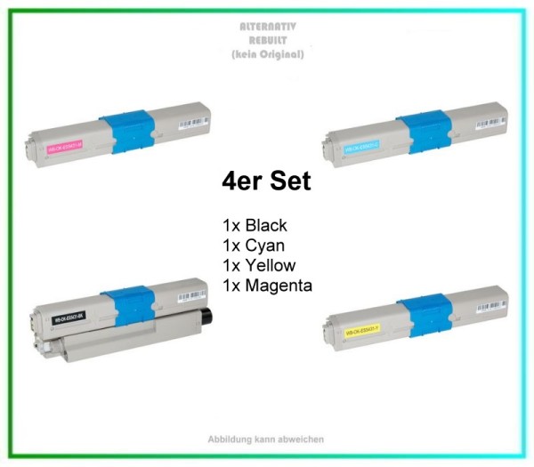 4er Set bestehend aus Alternativ-Toner für OKI 44973512. 1x Schwarz, 1x Cyan, 1x Magenta, 1x Gelb, (