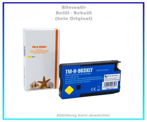 HP-963XLY, REF963XLY, Refill Tintenpatrone Yellow HP Tintendrucker, 3JA29AE, Inhalt: 1x Y=25,5ml.