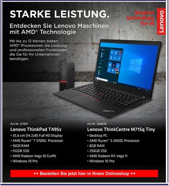 Lenovo ThinkPad T495s 14.0" R7-3700U 16/512 SSD FHD LP W10PRO - 20QJ0012GE