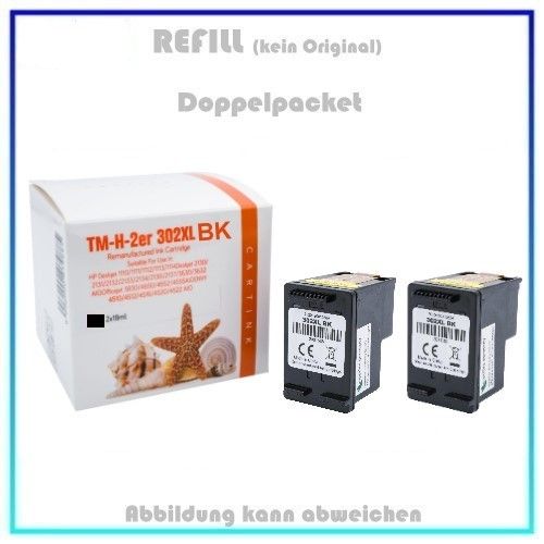 REF302BKXL - Doppelpack, HP Refill Patrone Black f. F6U68AE - HP Nr 302BKXL - Inhalt 2x 18ml.