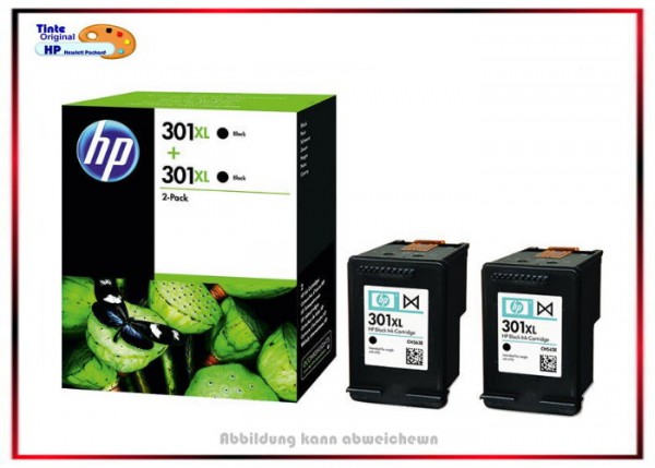 HP-301XLBK, D8J45AE, Doppelpack Original Tintenpatrone Black - D8J45AE - Inhalt: 2x 480 Seiten.