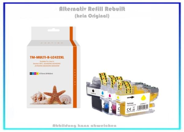 Multipack LC422XL, Alternativ Tintenpatrone für Brother, LC422XLVAL, Inhalt: BK=69ml, C,M,Y=19ml.