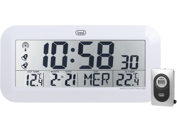 OM3528D, TREVI digitale Wanduhr Farbe: Weiß, Funkgesteuerter Temperatur Außen Sensor.