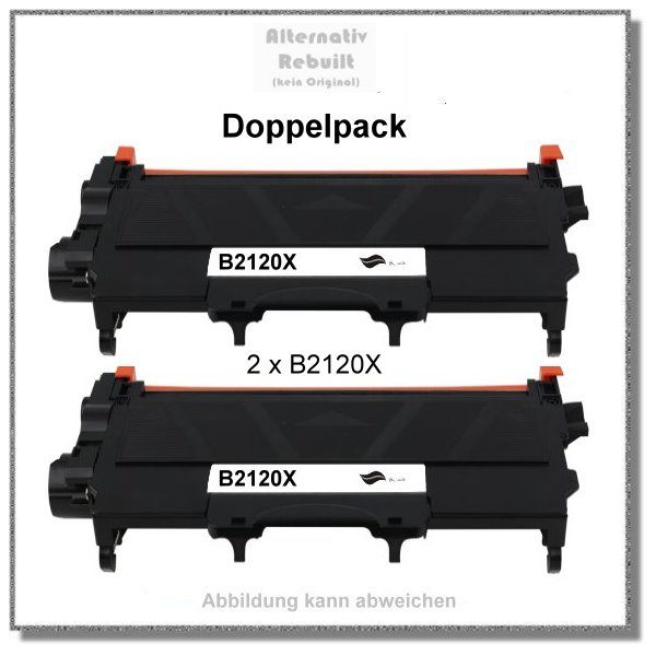 2x B2120X, Doppelpack, Ersatz für TN-2120, Schwarz Black, Toner cartridge, Brother New Build, Inhalt