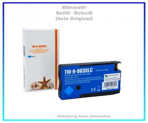 HP-963XLC, REF963XLC Refill Tintenpatrone Cyan HP Tintenstrahldrucker, 3JA27AE, Inhalt: 1x C=25,5ml.