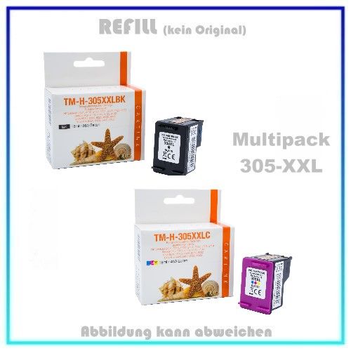 Multipack 305XXL Alternativ Tinte für HP 6ZA94AE, Pack-Inhalt: BK=650 Seiten - CMY=450 Seiten.