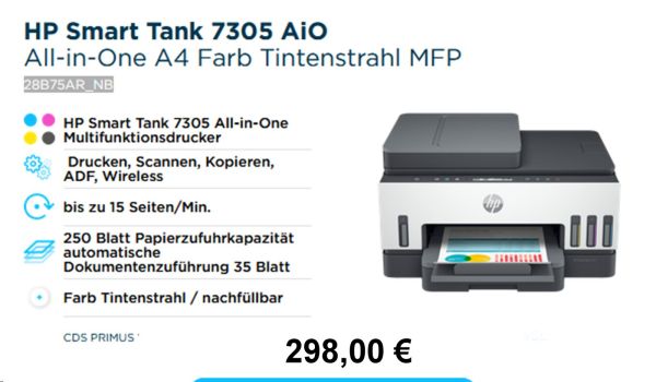 HP Smart Tank 7305 AiO All-in-One A4 Farb-Tintenstrahl Drucker MFP, Neugerät.