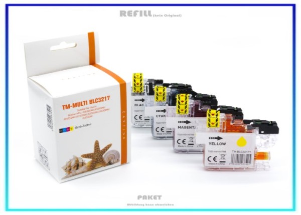Multipack LC3217 Alternativ Tintenpatronen für Brother LC3217, BK=15ml, C,M,Y=9ml.