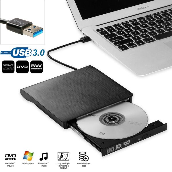 Externes DVD Laufwerk USB 2.0, 3.0, Brenner Slim CD DVD±RW Brenner für PC & Laptop.
