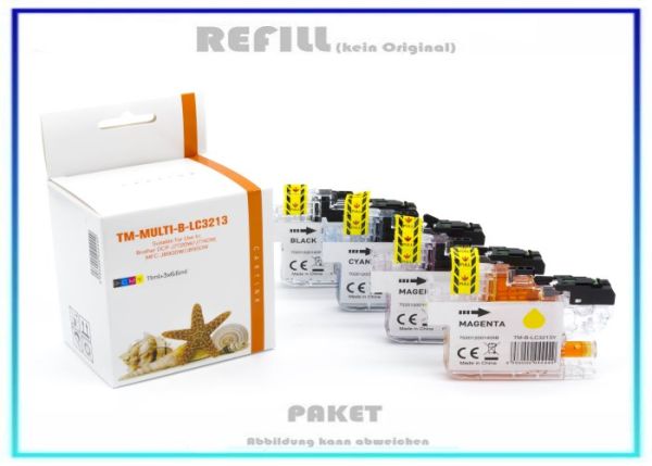 Multipack LC3213, Alternativ Tintenpatronen für Brother LC3213, BK+C+M+Y = a.400 Seiten. Alle vier