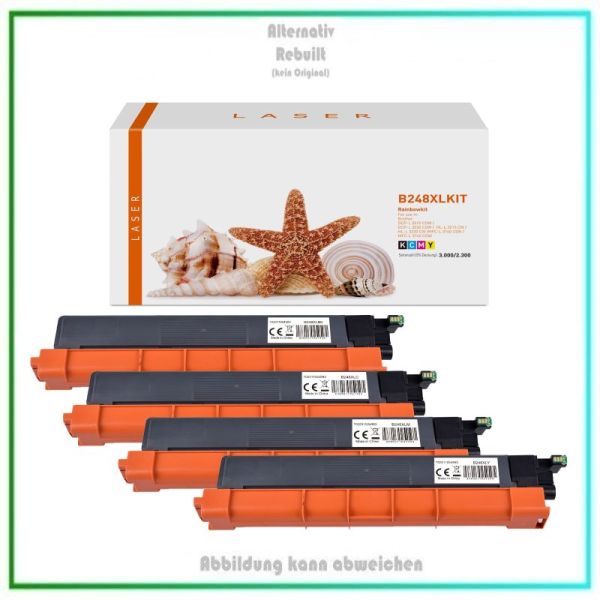 TONTN248XLKIT Alternativ Brother Tonerkartuschen Rainbowkit, TN248XL, BK= 3.000 S, CMY= 2.300 S.