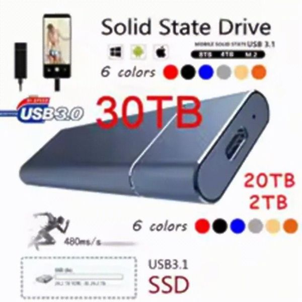 Externe 30TB Festplatte, Mobiler Solid State Laufwerk USB 3.1 Datenspeicher, 30 TB, Farbe Black.